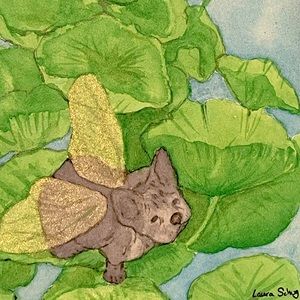 Little fairy matted original watercolor art dog cottagecore fae faerie nursery